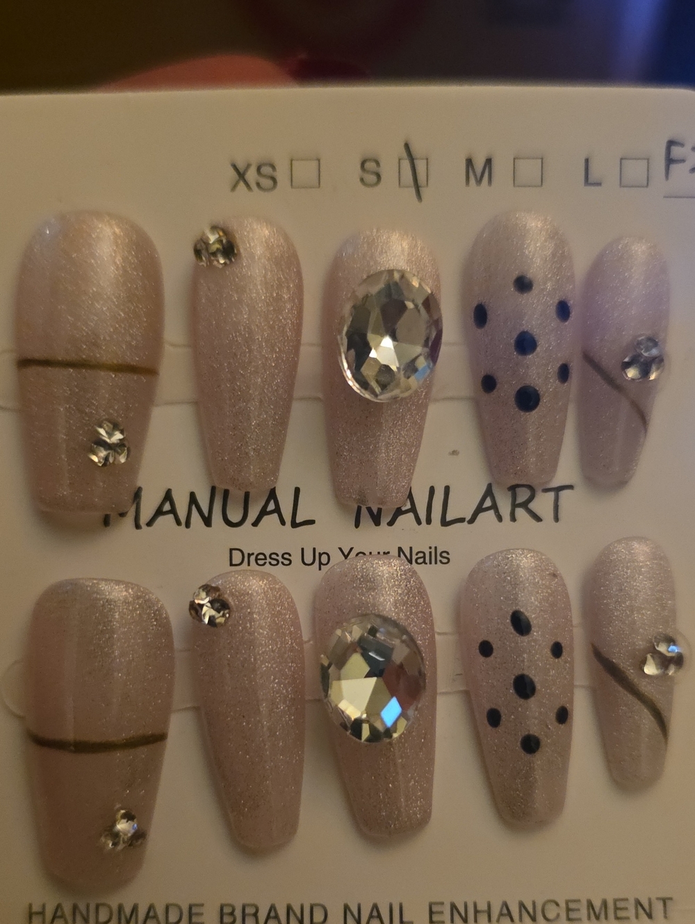 Handmade Blush Pink Rhinestone Press-On Nail Set Small